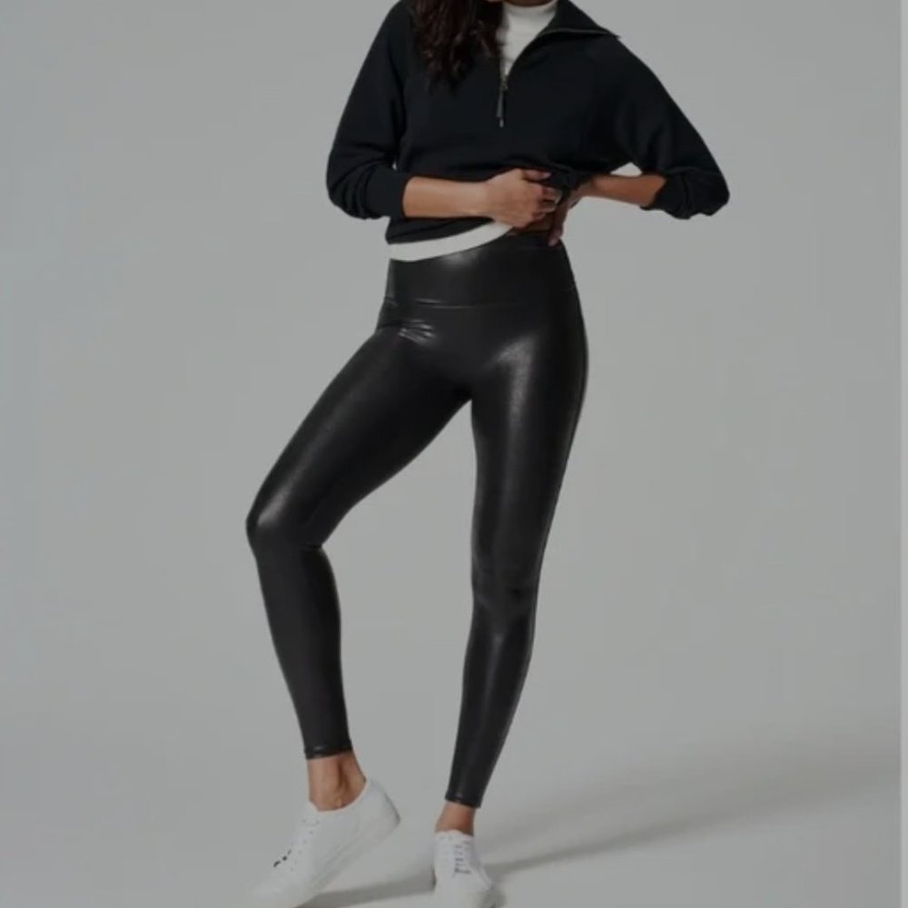 SPANX Faux Leather Leggings size small black tights